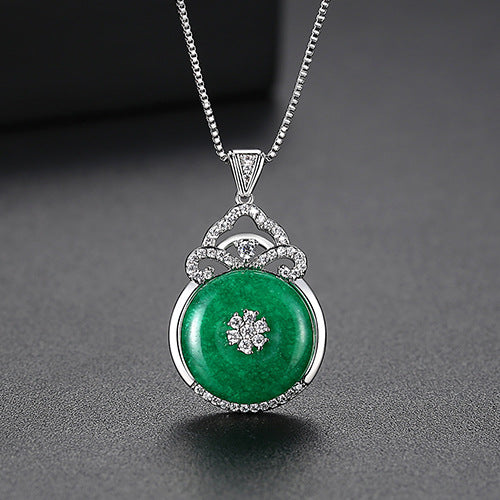 White Gold Plated Cubic Zirconia Faux Jade Box Chain Necklace AAA2490