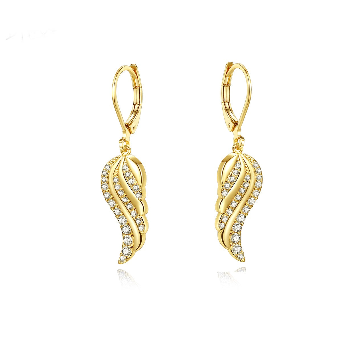 Gold Plated Angel Wings Cubic Zirconia Dangle Hoop Earrings AAA2491