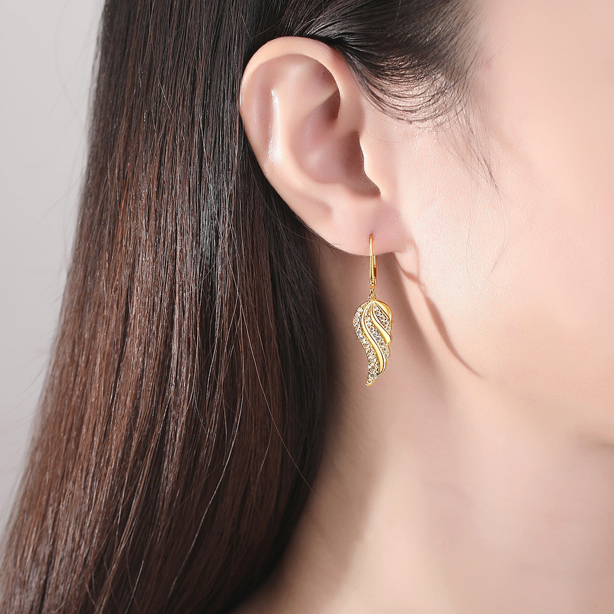 Gold Plated Angel Wings Cubic Zirconia Dangle Hoop Earrings AAA2491