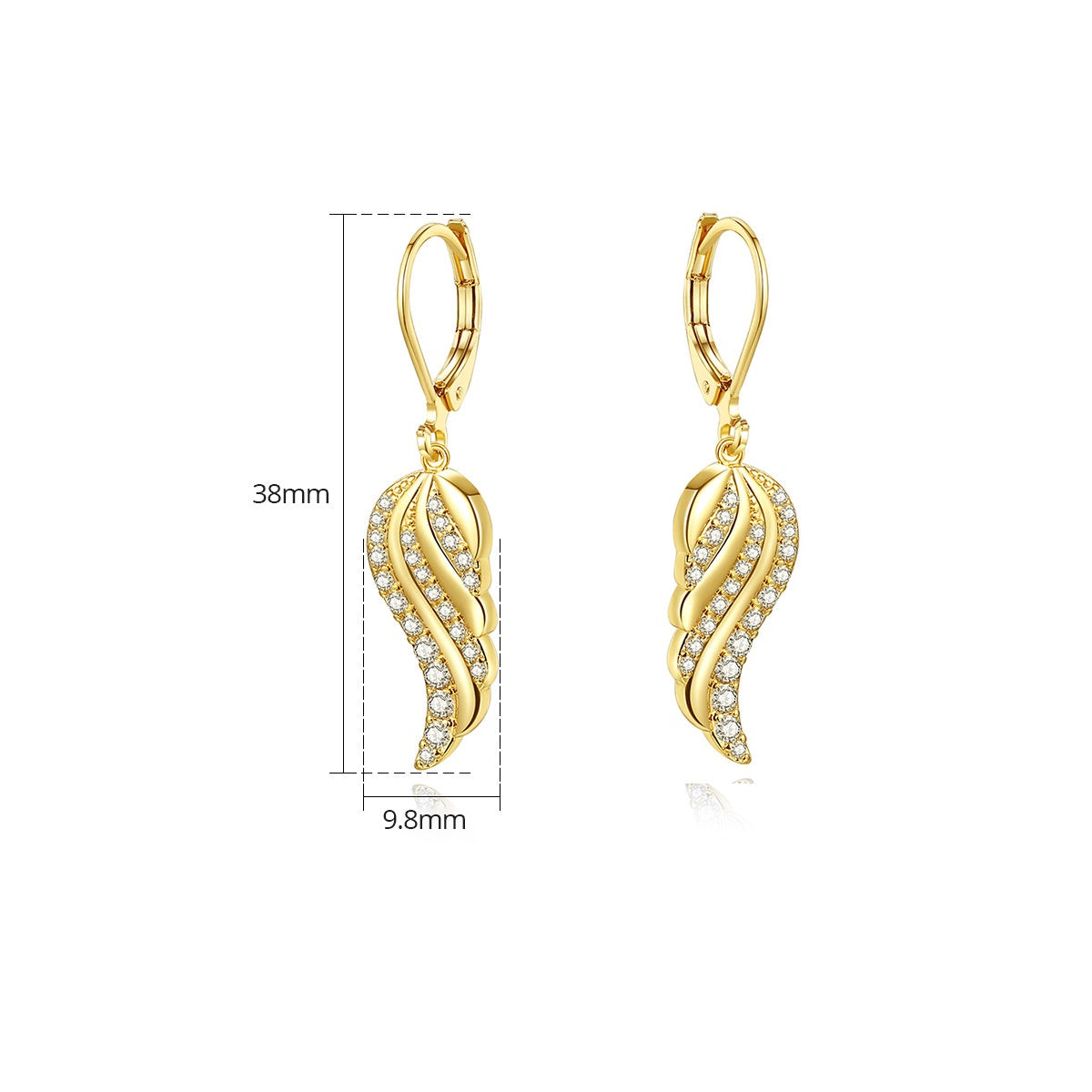 Gold Plated Angel Wings Cubic Zirconia Dangle Hoop Earrings AAA2491
