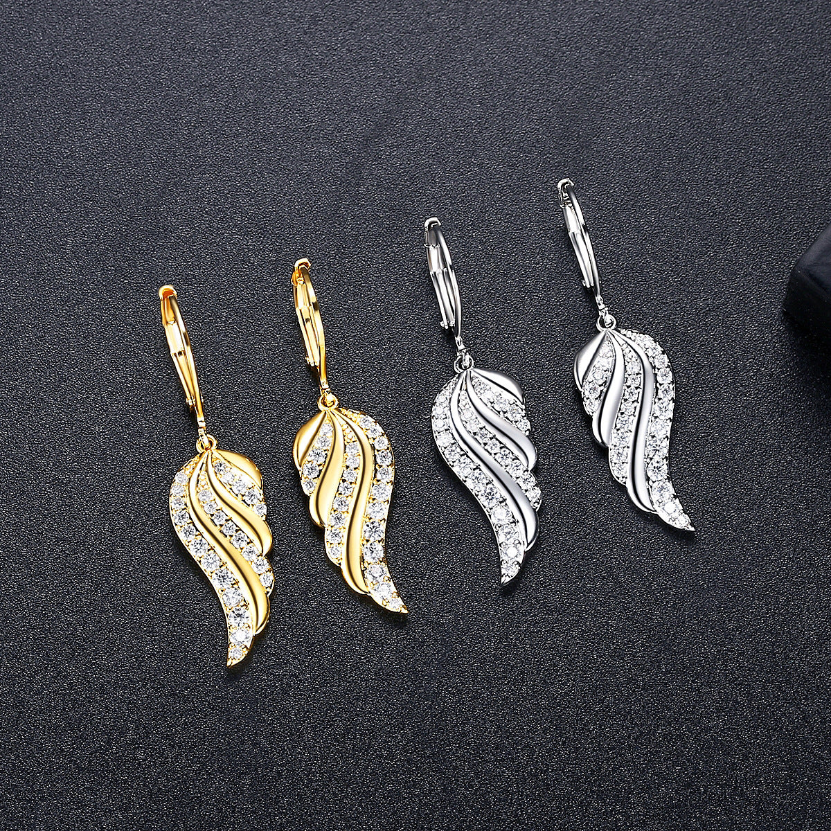 Gold Plated Angel Wings Cubic Zirconia Dangle Hoop Earrings AAA2491