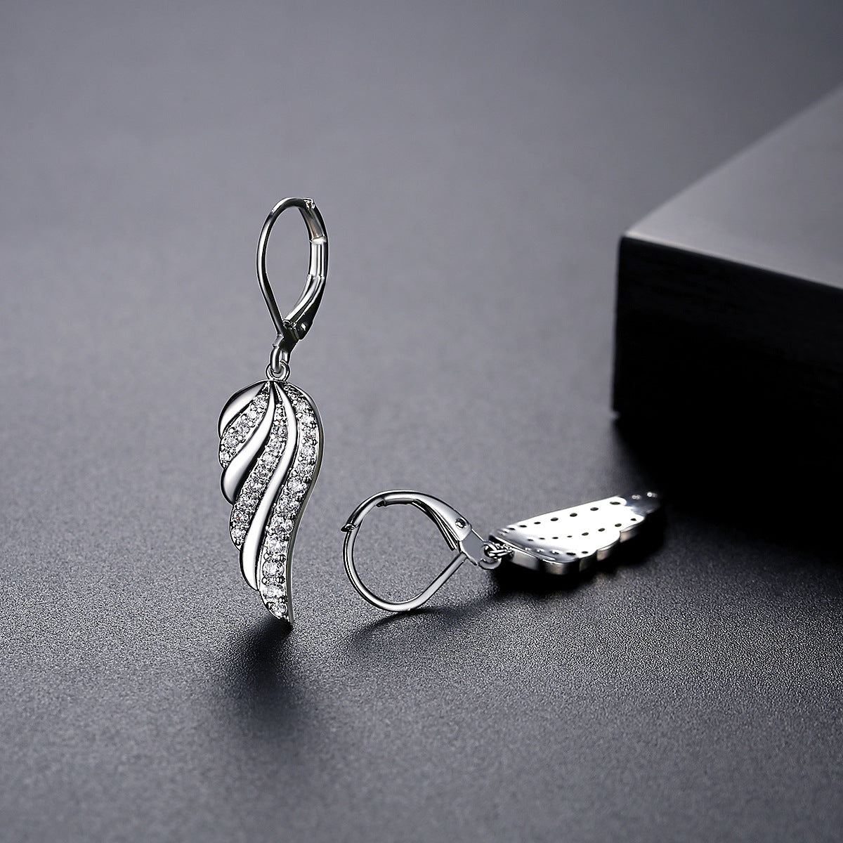 Gold Plated Angel Wings Cubic Zirconia Dangle Hoop Earrings AAA2491