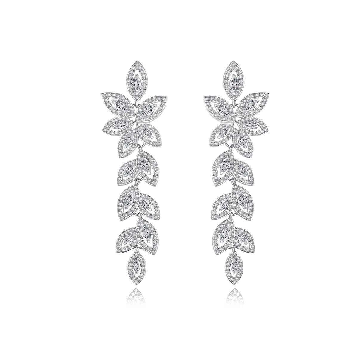 White Gold Plated Marquise Cubic Zirconia Vine Drop Earrings AAA2495