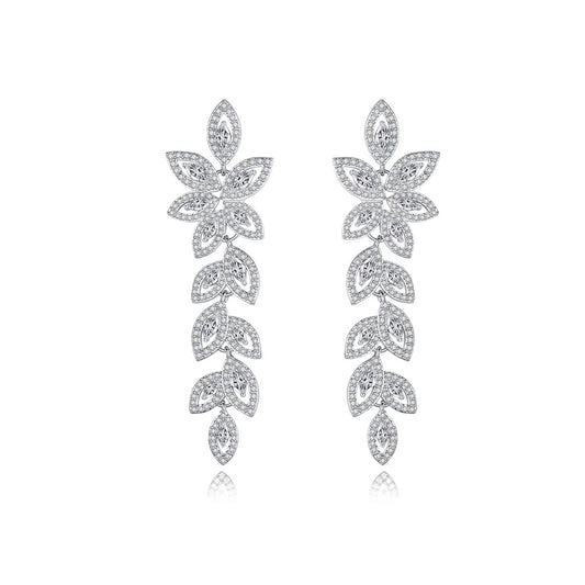 White Gold Plated Marquise Cubic Zirconia Vine Drop Earrings AAA2495