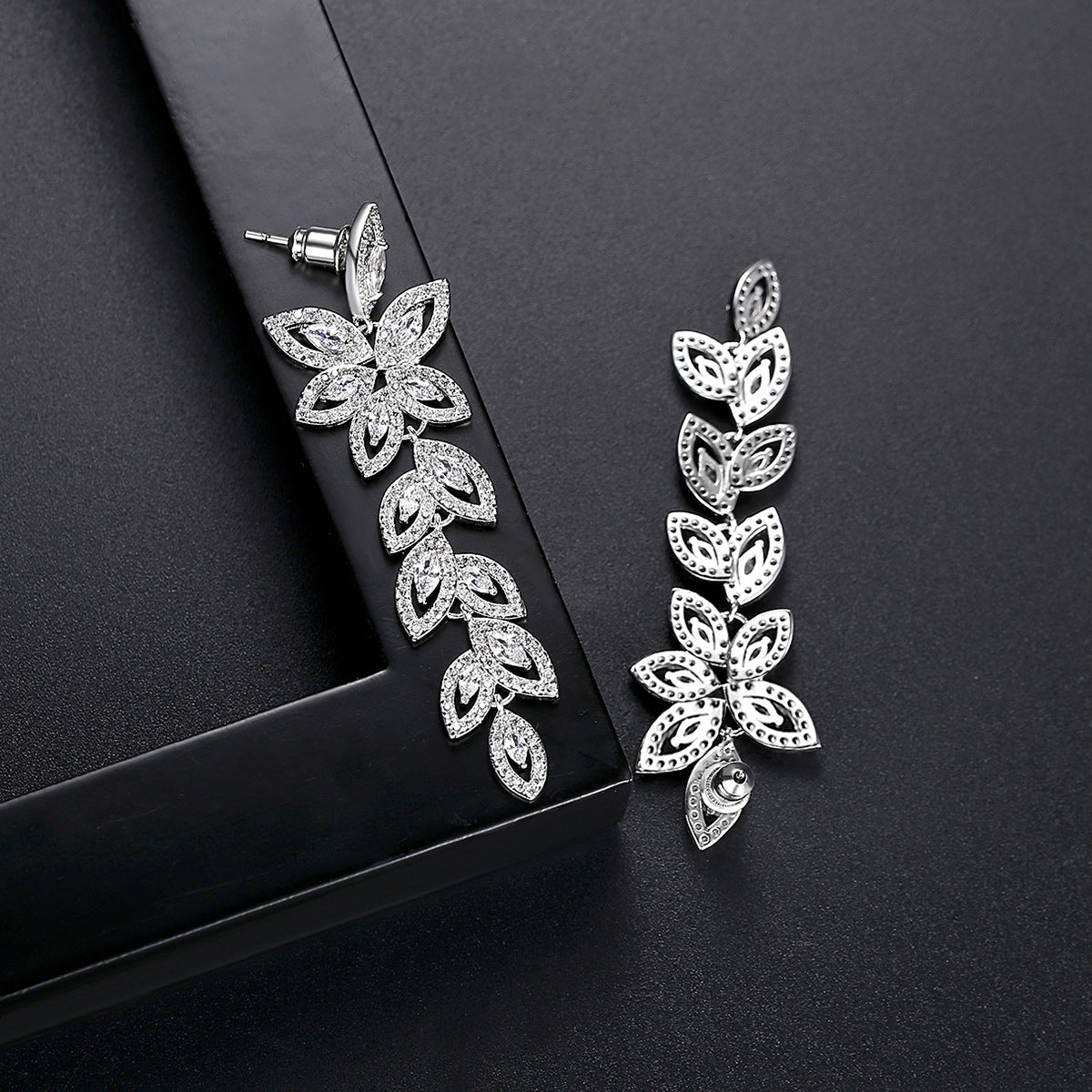 White Gold Plated Marquise Cubic Zirconia Vine Drop Earrings AAA2495