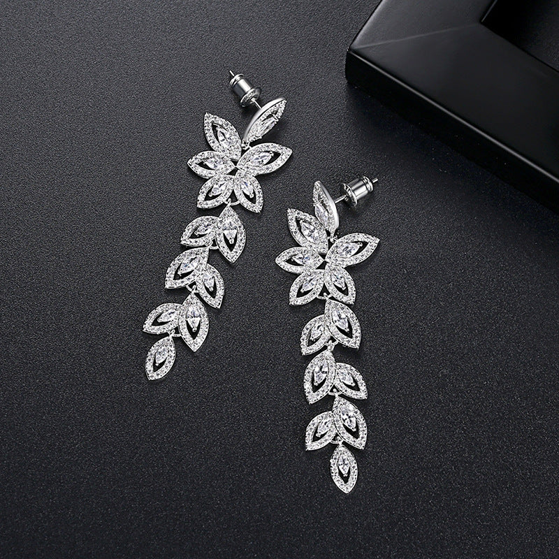 White Gold Plated Marquise Cubic Zirconia Vine Drop Earrings AAA2495