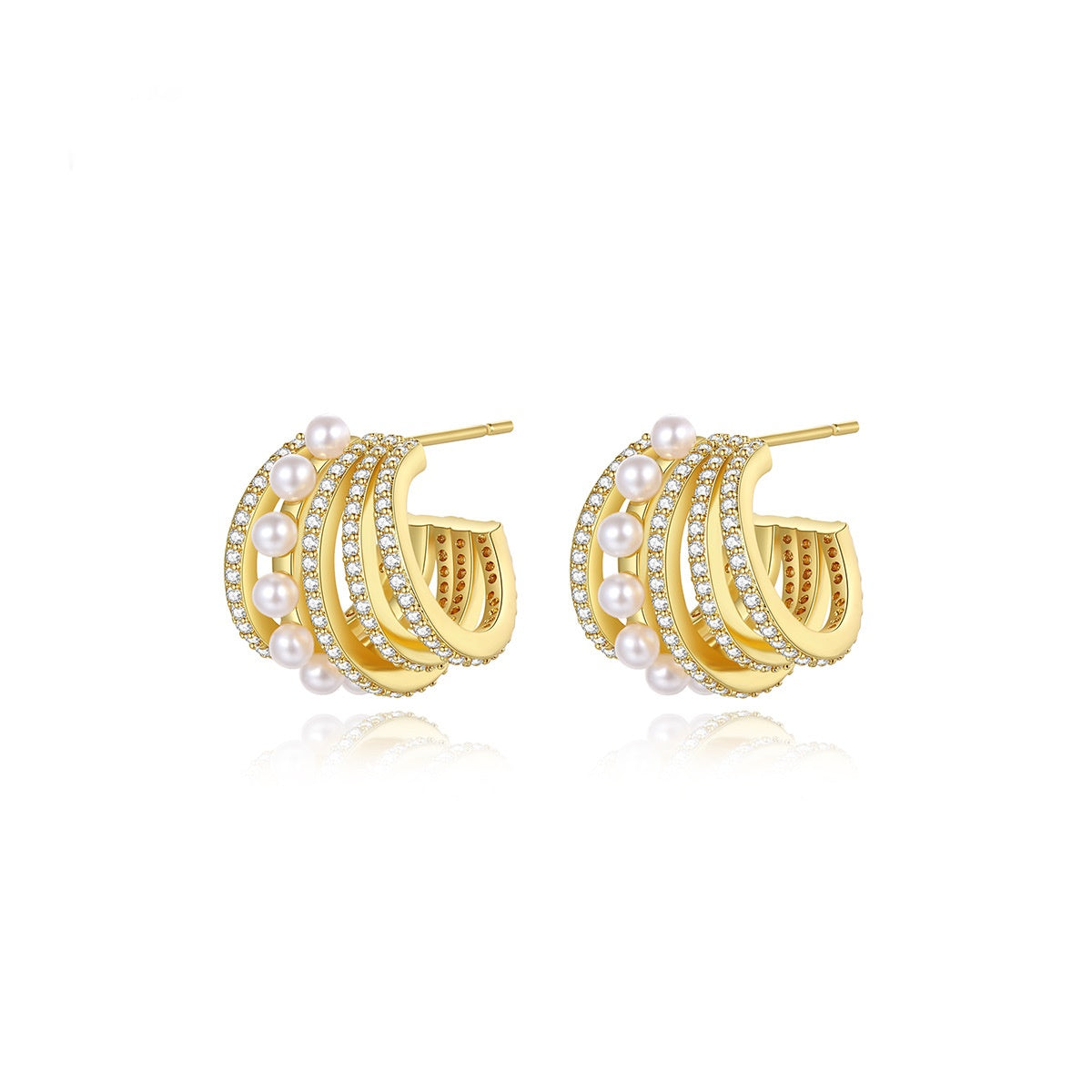 Gold Plated Faux Pearl Cubic Zirconia Mixed Hoop Earrings AAA2497
