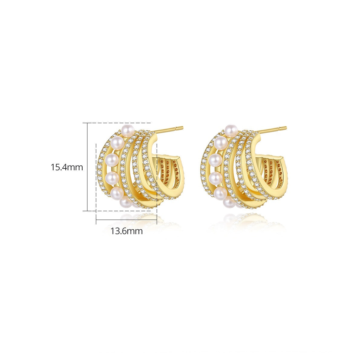 Gold Plated Faux Pearl Cubic Zirconia Mixed Hoop Earrings AAA2497