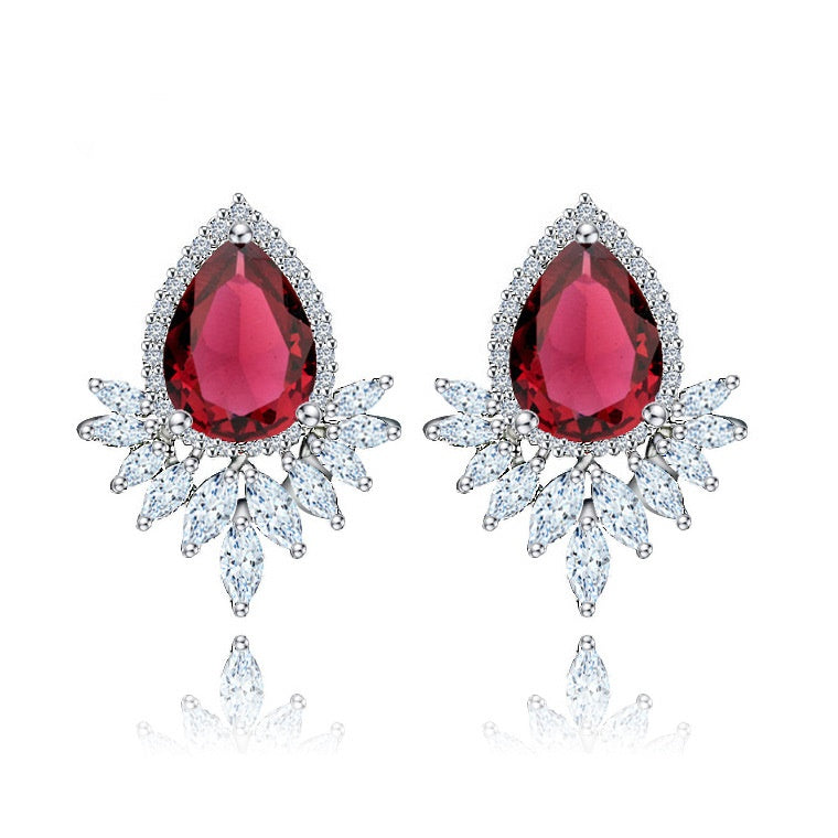 Red Teardrop Cubic Zirconia Stud Earrings AAA2499