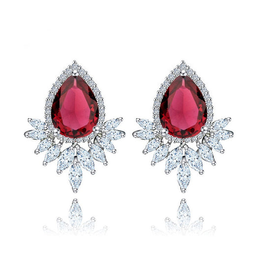 Red Teardrop Cubic Zirconia Stud Earrings AAA2499