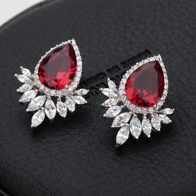Red Teardrop Cubic Zirconia Stud Earrings AAA2499