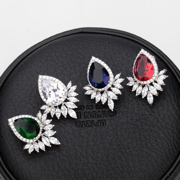 Red Teardrop Cubic Zirconia Stud Earrings AAA2499