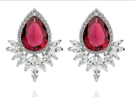 Red Teardrop Cubic Zirconia Stud Earrings AAA2499
