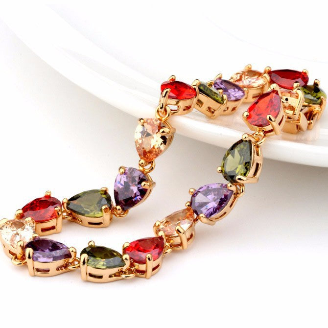 Gold Plated Mixed Color Cubic Zirconia Bracelet AAA2501