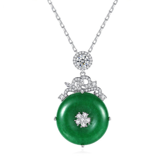 White Gold Plated Cubic Zirconia Jade Pendant Necklace AAA2503