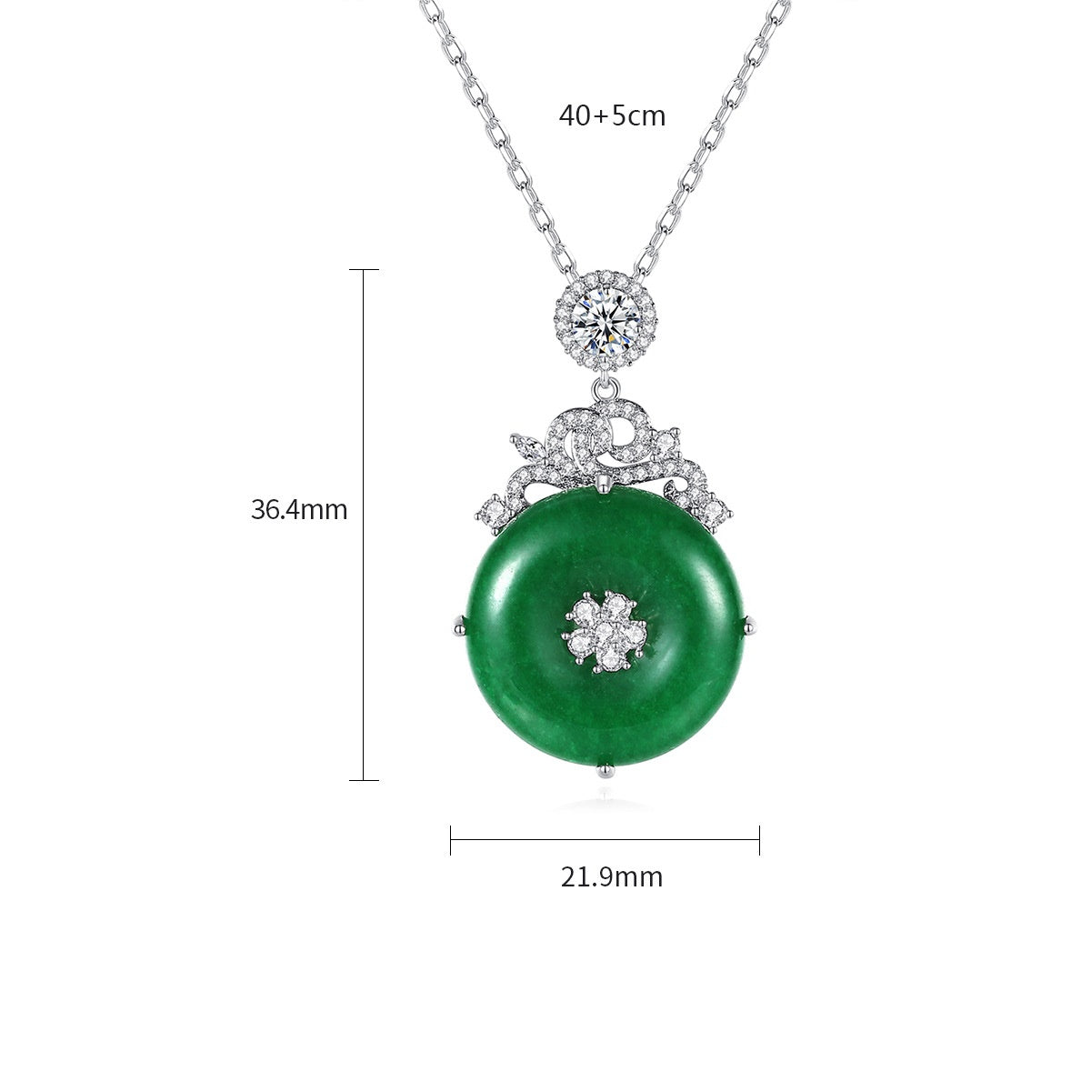 White Gold Plated Cubic Zirconia Jade Pendant Necklace AAA2503