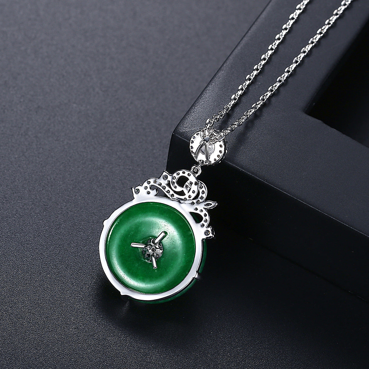 White Gold Plated Cubic Zirconia Jade Pendant Necklace AAA2503