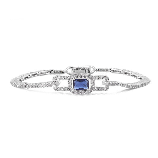 White Gold Plated Blue Cubic Zirconia Bracelet AAA2505