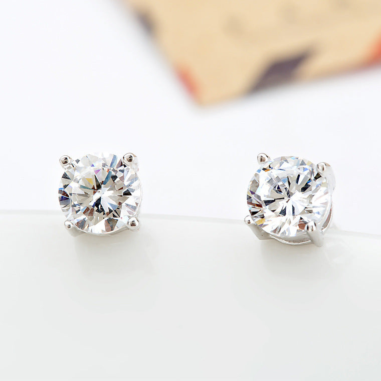 White Gold Plated Round Cubic Zirconia Stud Earrings AAA2509