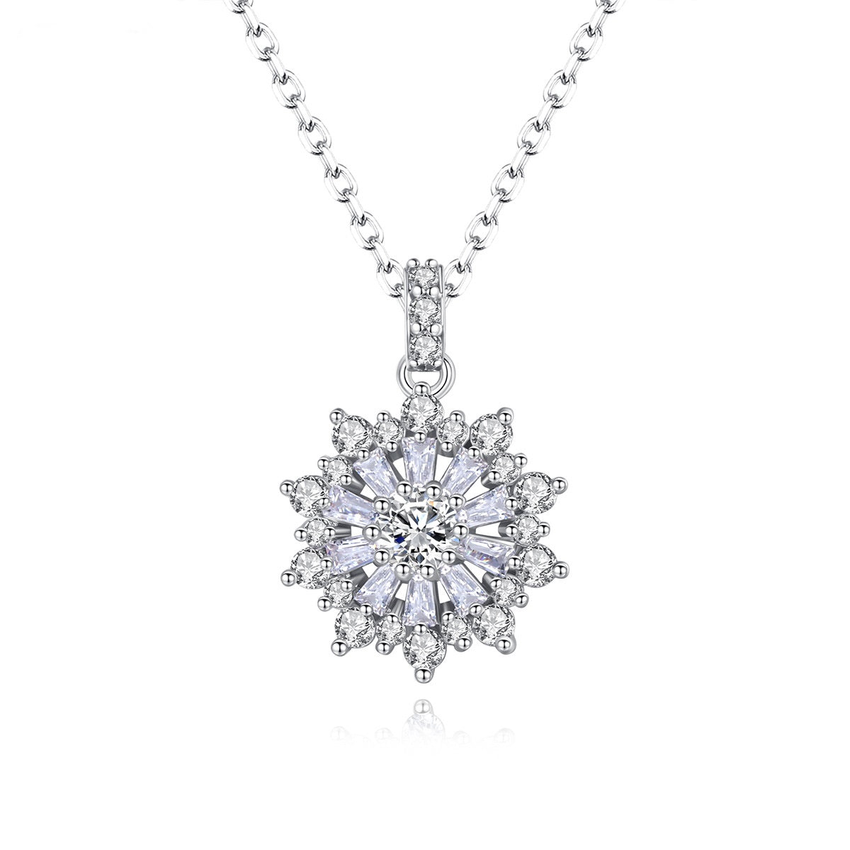 White Gold Plated Cubic Zirconia Flower Chain Necklace AAA2516