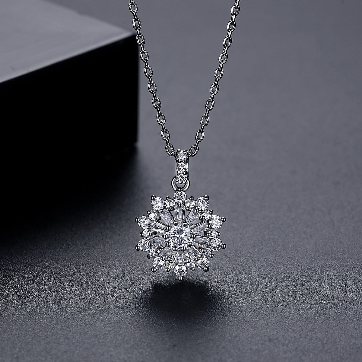 White Gold Plated Cubic Zirconia Flower Chain Necklace AAA2516