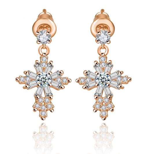 Rose Gold Plated Cubic Zirconia Cross Drop Earrings AAA2519