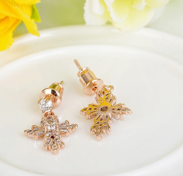 Rose Gold Plated Cubic Zirconia Cross Drop Earrings AAA2519