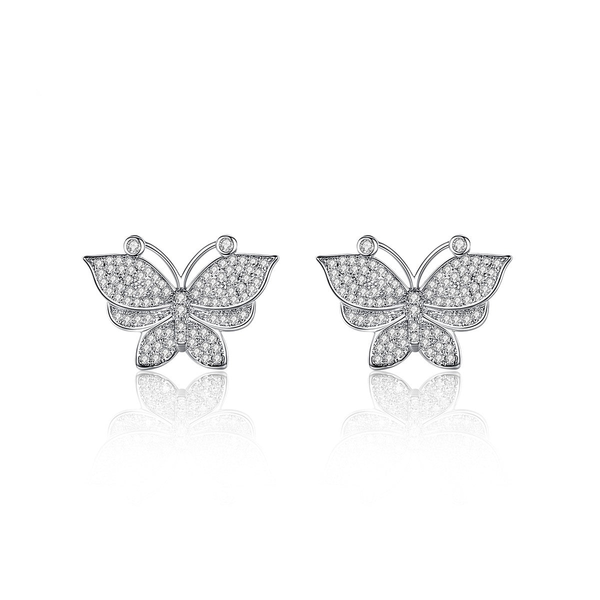 White Gold Plated Butterfly Cubic Zirconia Stud Earrings AAA2528