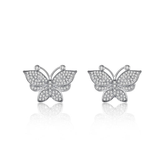 White Gold Plated Butterfly Cubic Zirconia Stud Earrings AAA2528