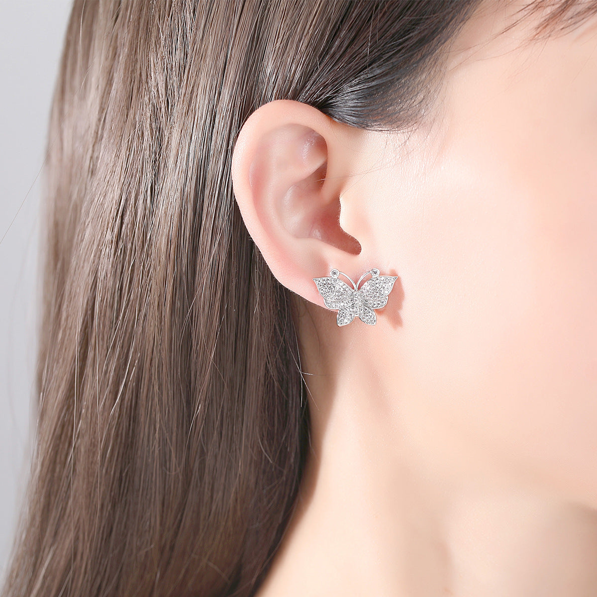 White Gold Plated Butterfly Cubic Zirconia Stud Earrings AAA2528