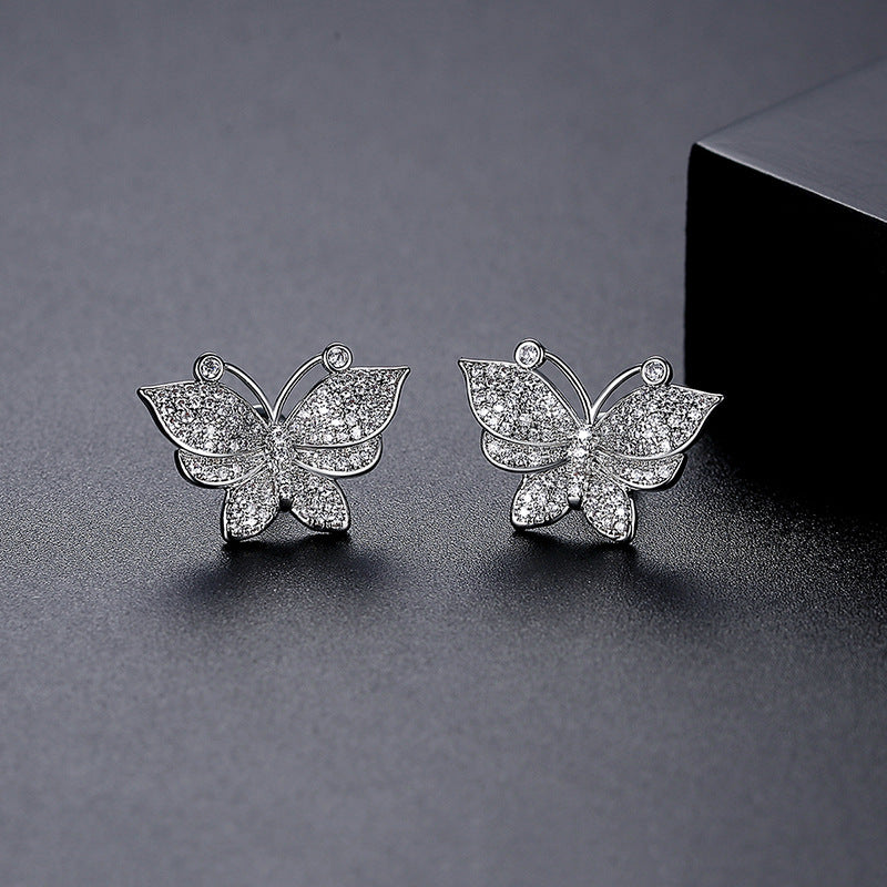 White Gold Plated Butterfly Cubic Zirconia Stud Earrings AAA2528