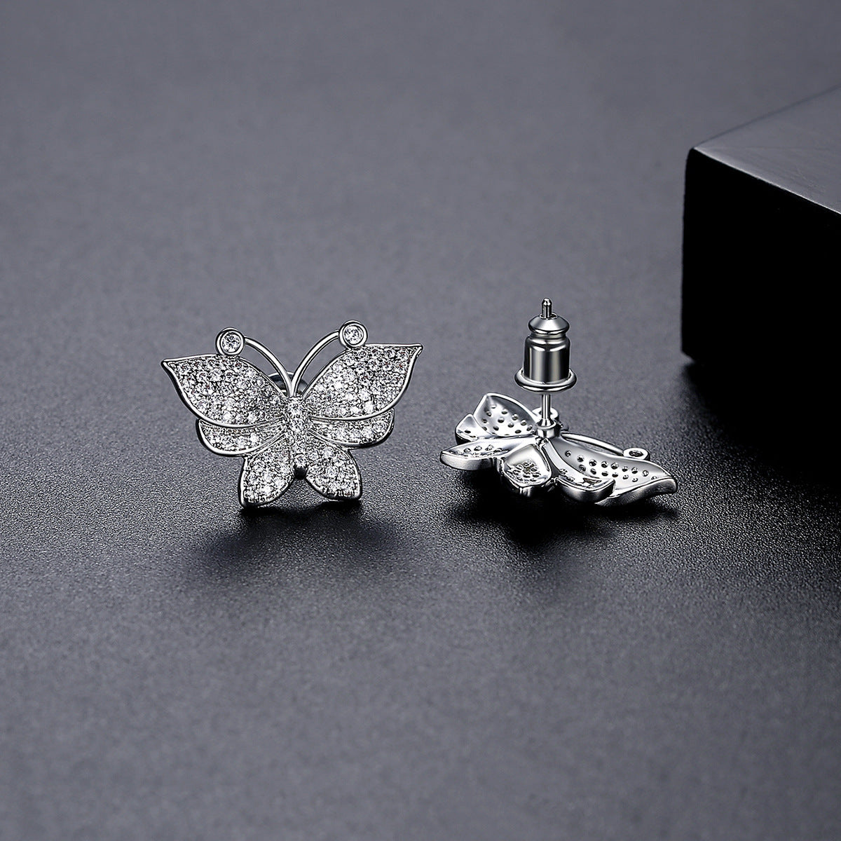 White Gold Plated Butterfly Cubic Zirconia Stud Earrings AAA2528