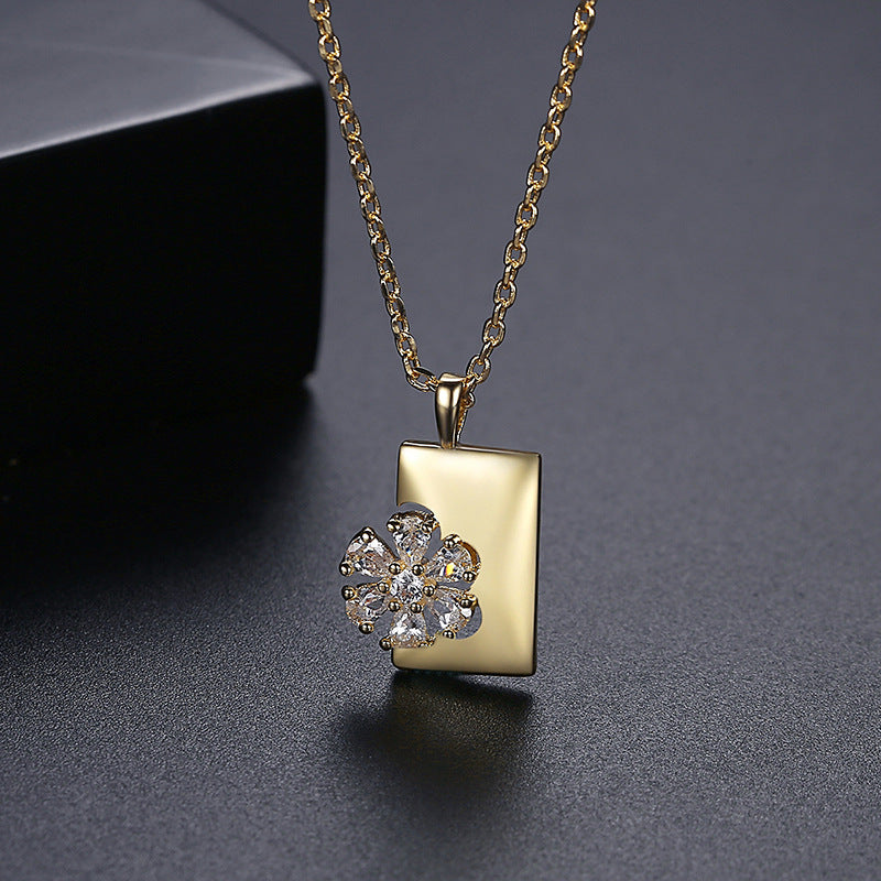 Gold Plated Cubic Zirconia Flower Pendant Necklace AAA2533