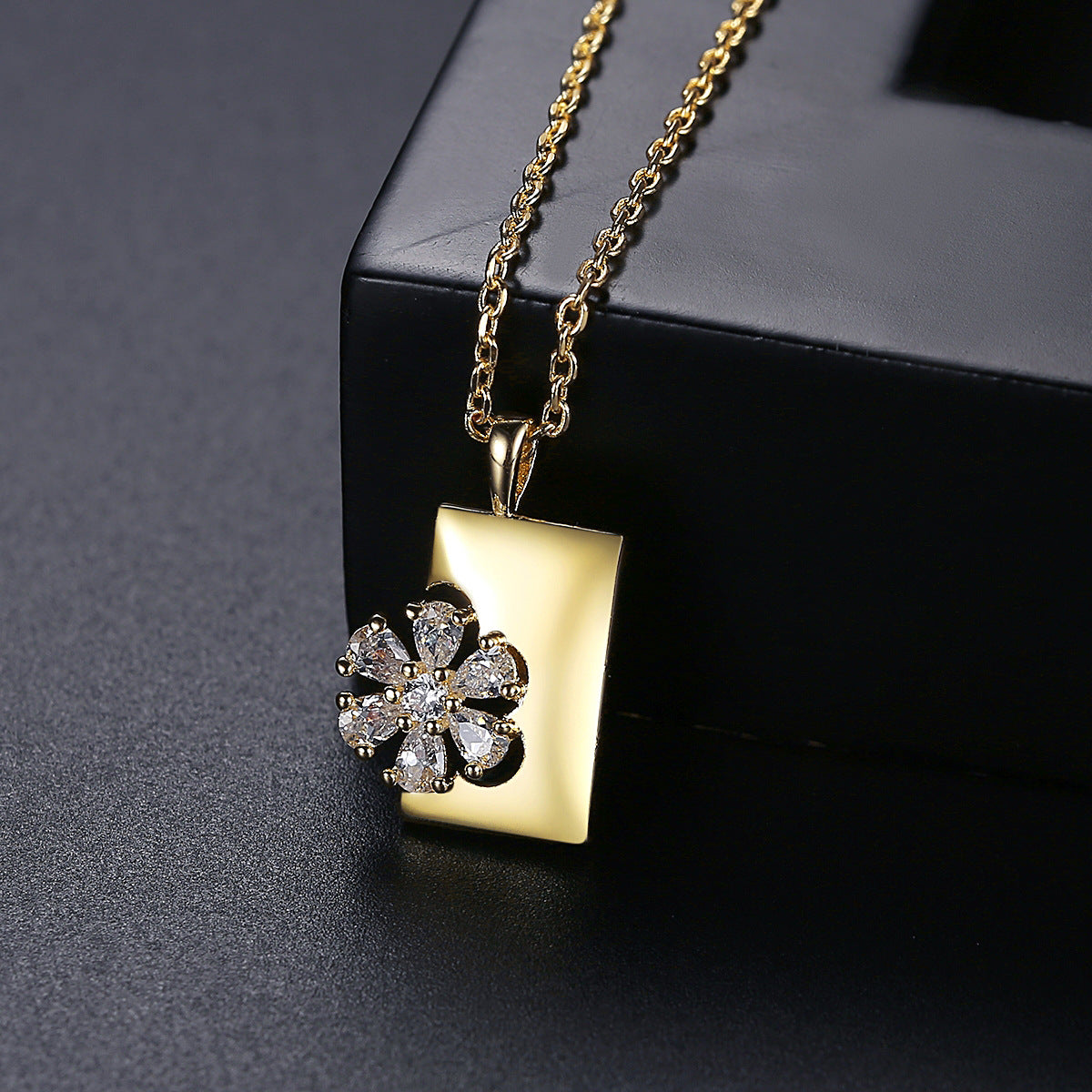 Gold Plated Cubic Zirconia Flower Pendant Necklace AAA2533