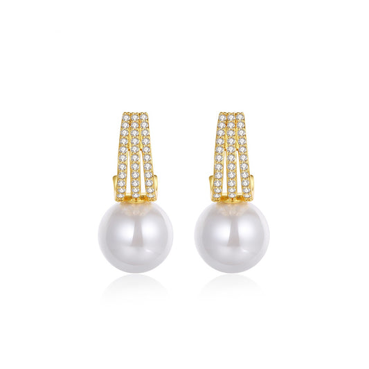Retro Faux Pearl Cubic Zirconia Dangle Earrings AAA2539