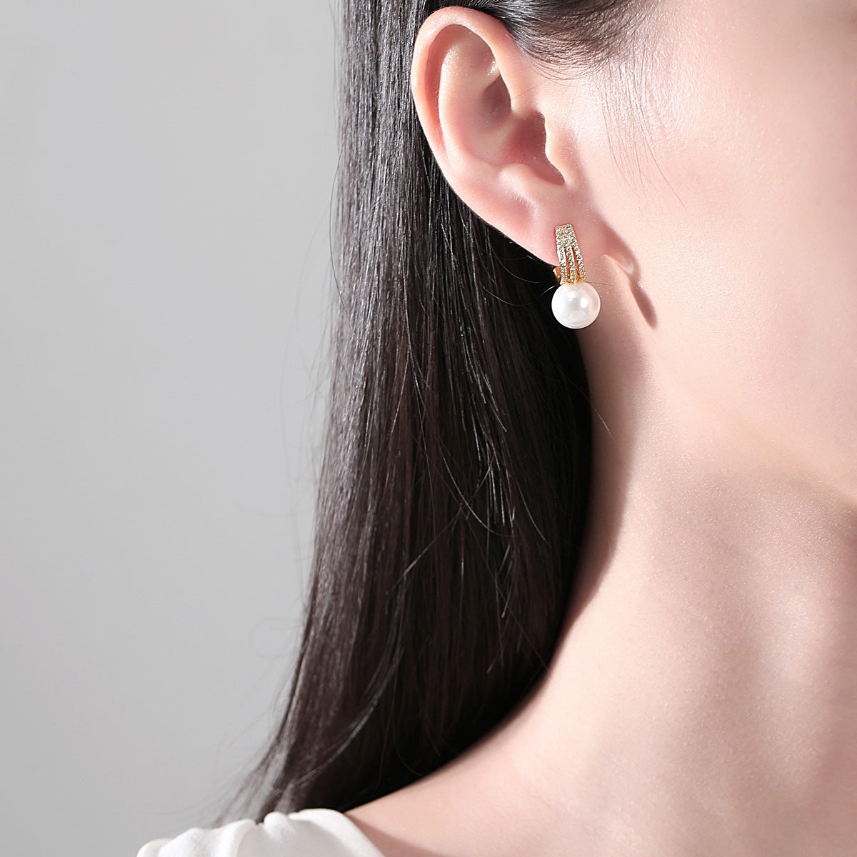 Retro Faux Pearl Cubic Zirconia Dangle Earrings AAA2539