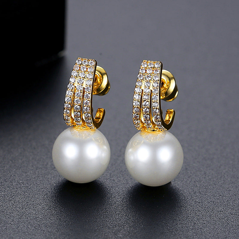 Retro Faux Pearl Cubic Zirconia Dangle Earrings AAA2539