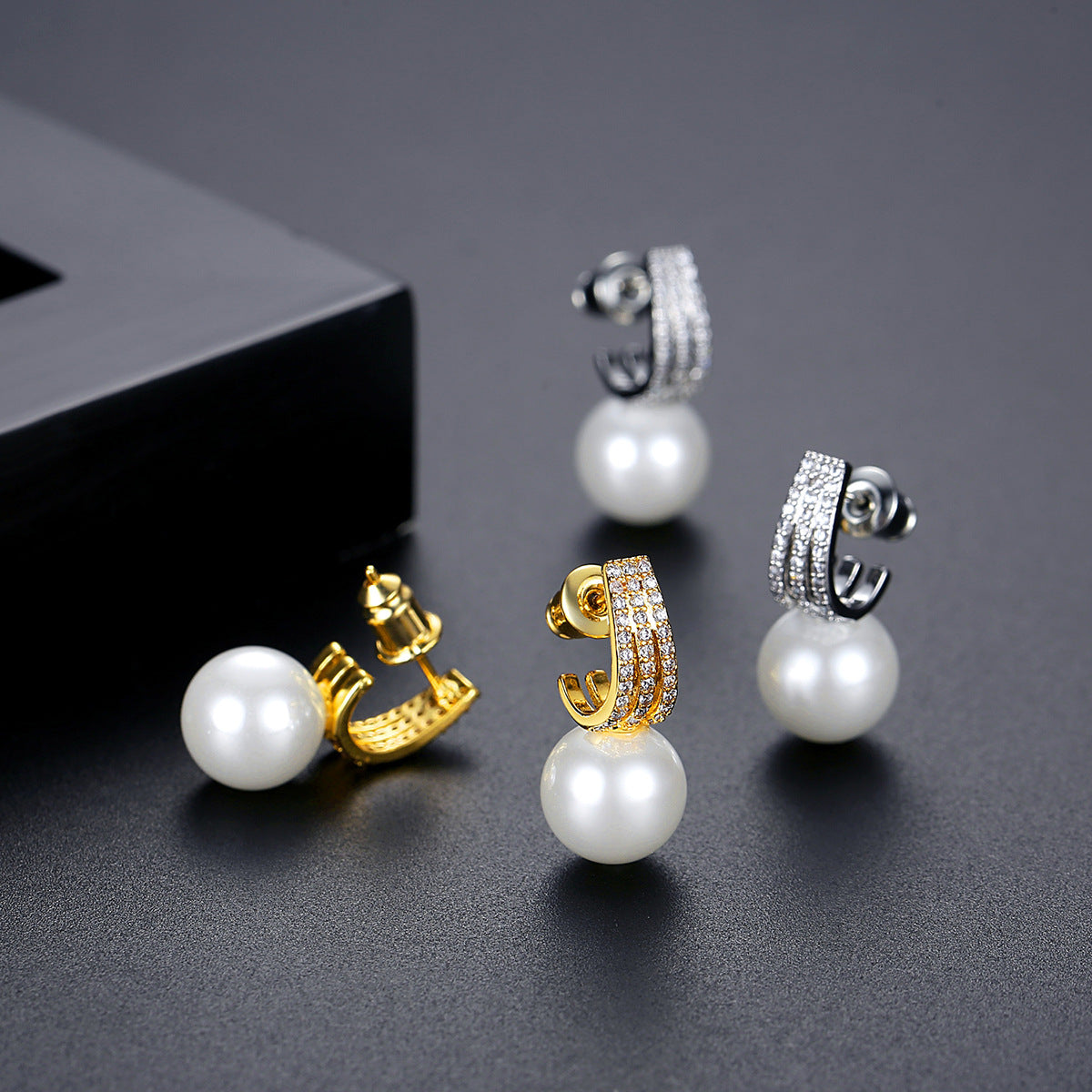 Retro Faux Pearl Cubic Zirconia Dangle Earrings AAA2539