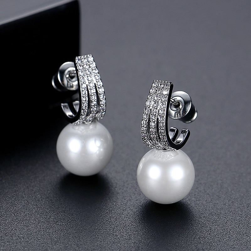 Retro Faux Pearl Cubic Zirconia Dangle Earrings AAA2539