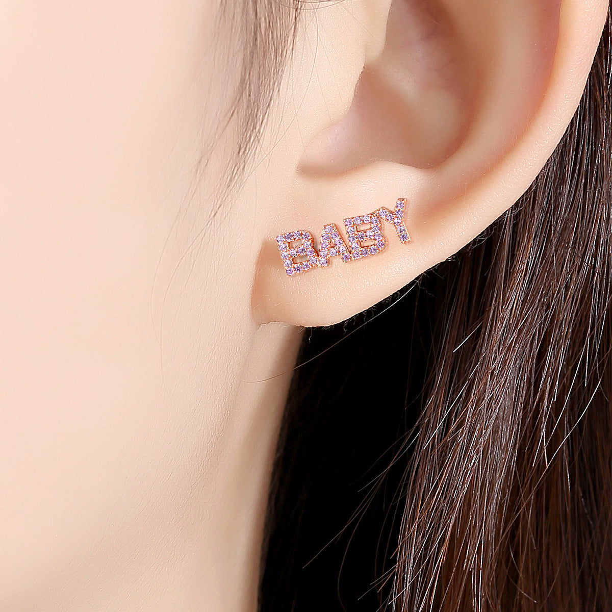 Rose Gold Plated Pink Cubic Zirconia Baby Stud Earrings AAA2543