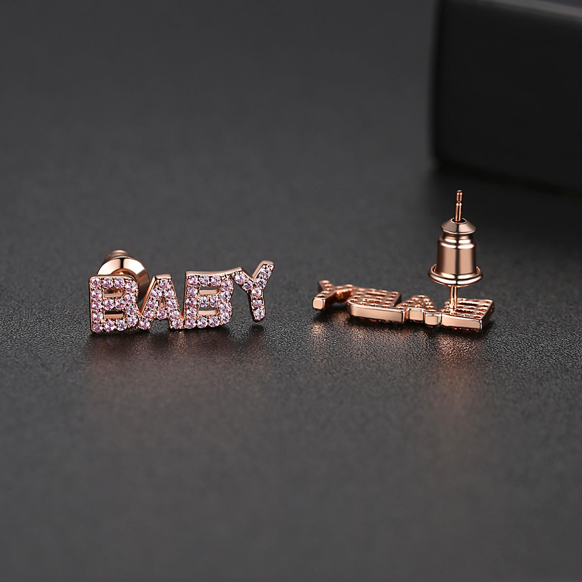 Rose Gold Plated Pink Cubic Zirconia Baby Stud Earrings AAA2543