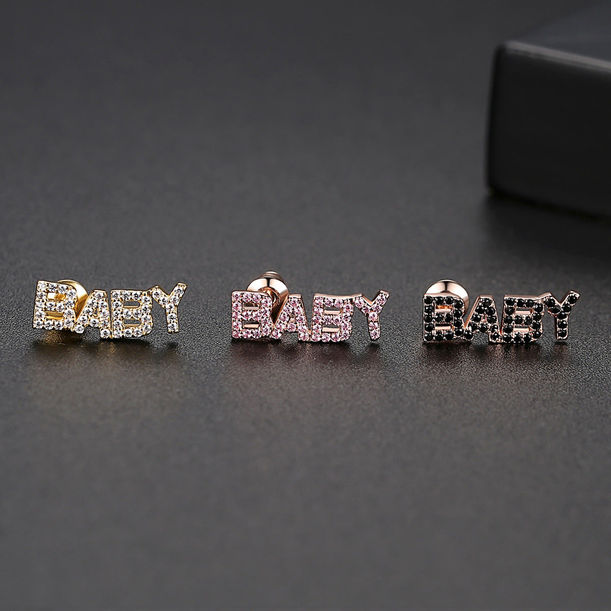 Rose Gold Plated Pink Cubic Zirconia Baby Stud Earrings AAA2543