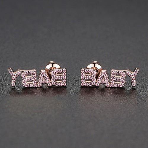 Rose Gold Plated Pink Cubic Zirconia Baby Stud Earrings AAA2543