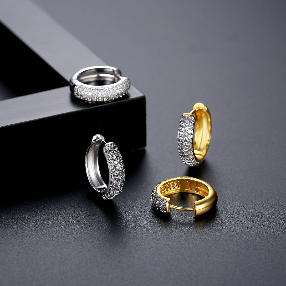 Gold or Silver Plated Cubic Zirconia Huggie Hoop Earrings AAA2546