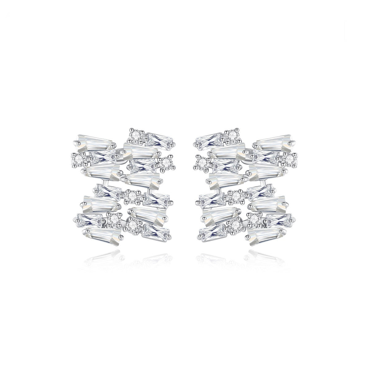 White Gold Plated Trapezoid Cubic Zirconia Stud Earrings AAA2547