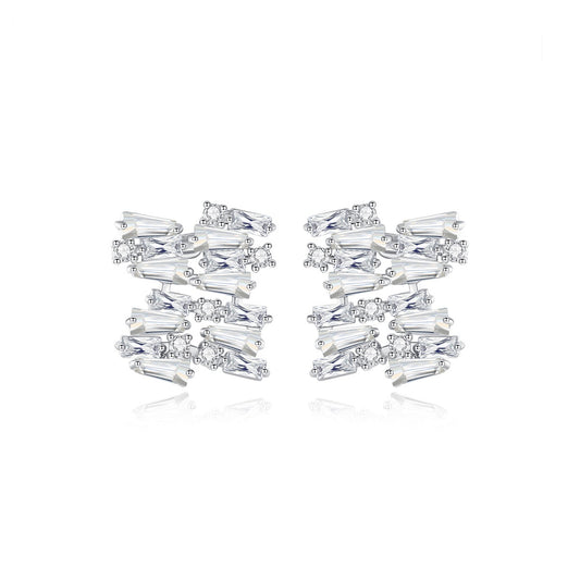 White Gold Plated Trapezoid Cubic Zirconia Stud Earrings AAA2547