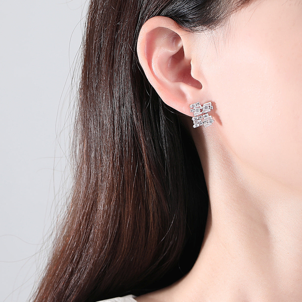White Gold Plated Trapezoid Cubic Zirconia Stud Earrings AAA2547