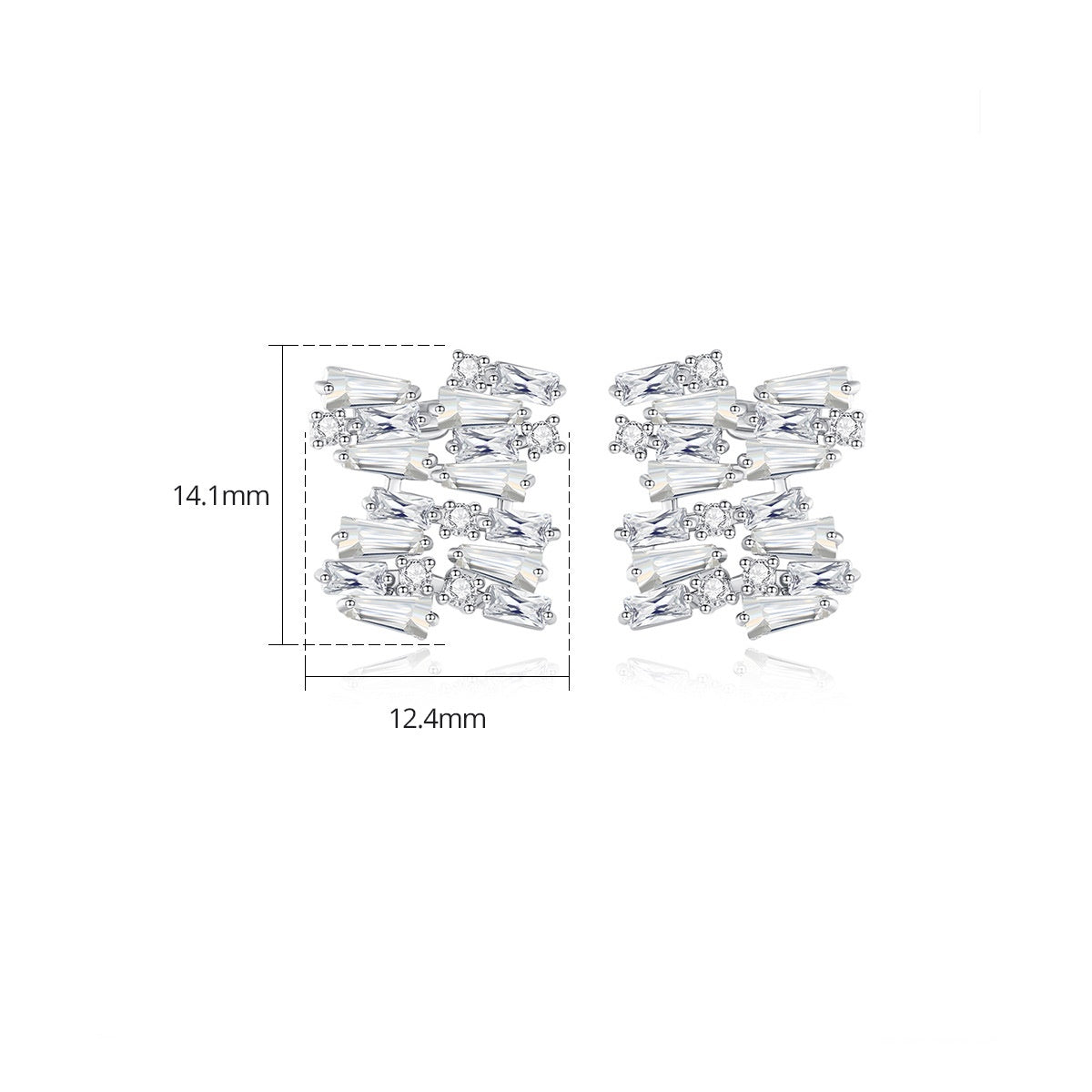 White Gold Plated Trapezoid Cubic Zirconia Stud Earrings AAA2547