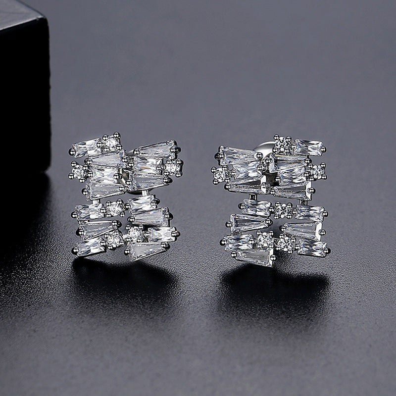 White Gold Plated Trapezoid Cubic Zirconia Stud Earrings AAA2547
