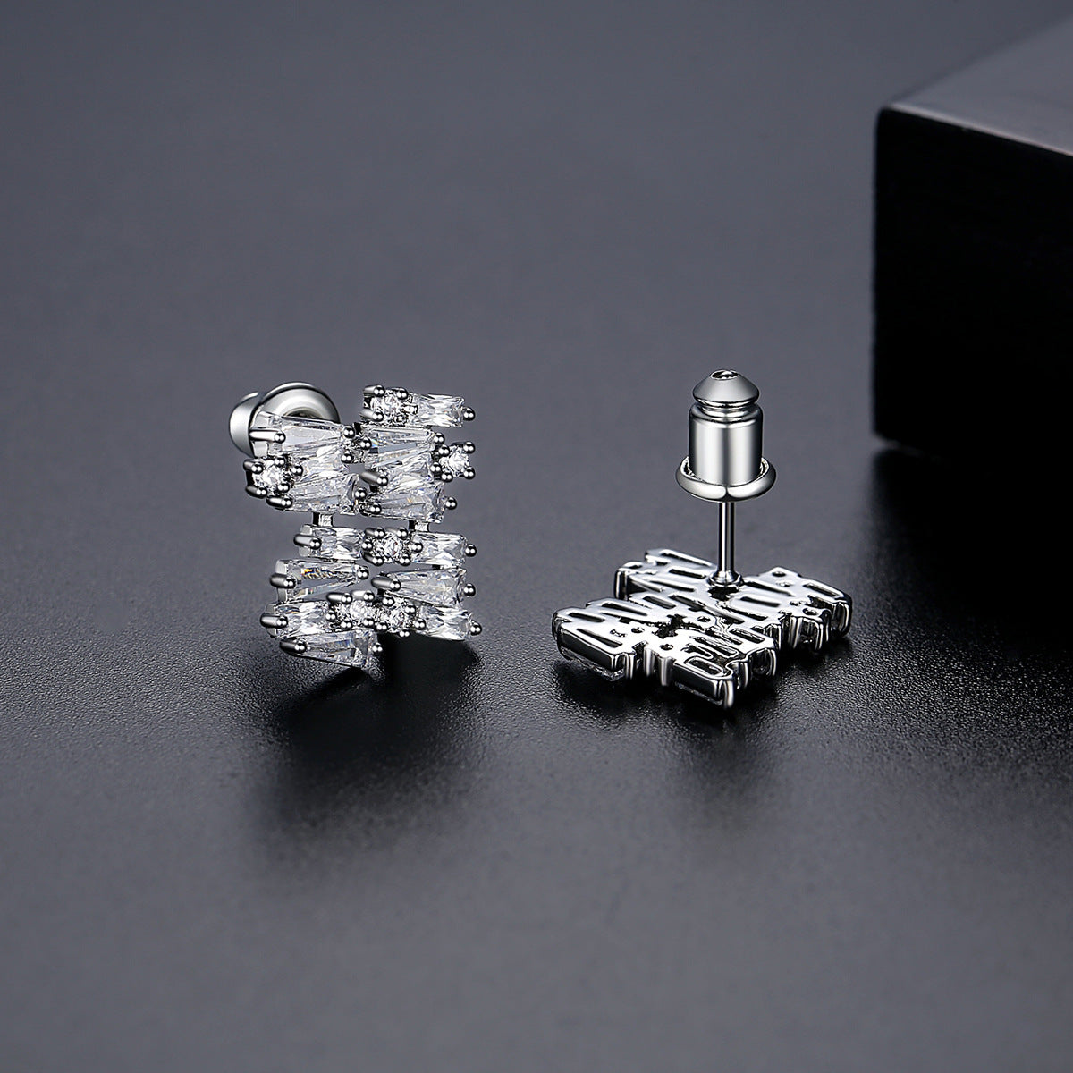 White Gold Plated Trapezoid Cubic Zirconia Stud Earrings AAA2547